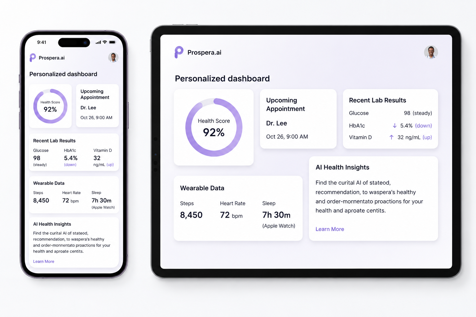 Personalized patient health dashboard on phone and tablet